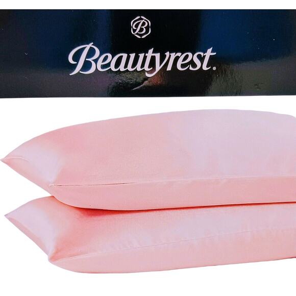 2 Pc Beautyrest STANDARD Satin Pillowcases ROSE PINK SilkyTherapeutic Hair Skin - Picture 1 of 11